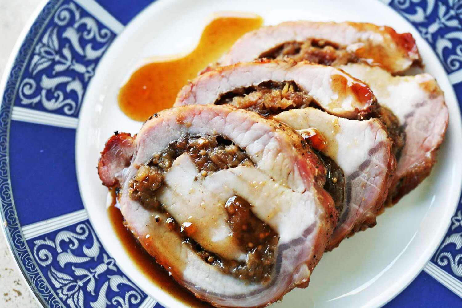 Pork Roast Stuffed with Pears, Cranberries, and Walnuts Made in the Instant Pot