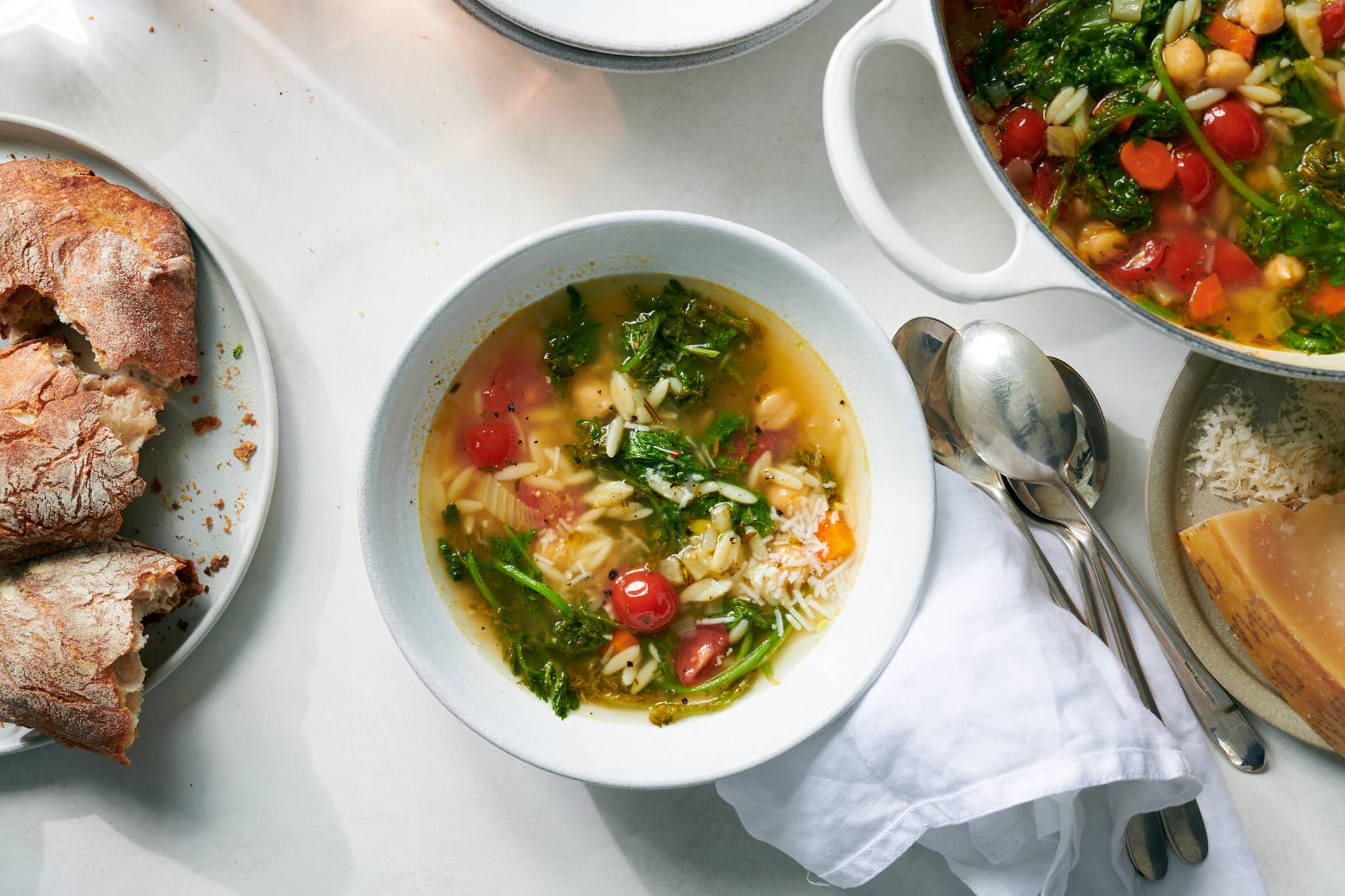 Chickpea Stew With Orzo And Mustard Greens Recipe